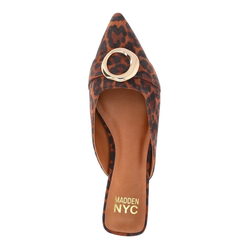 Madden NYC Leopard Print Pointed Toe Mule Slip On Shoes Gold Buckle Size 9
